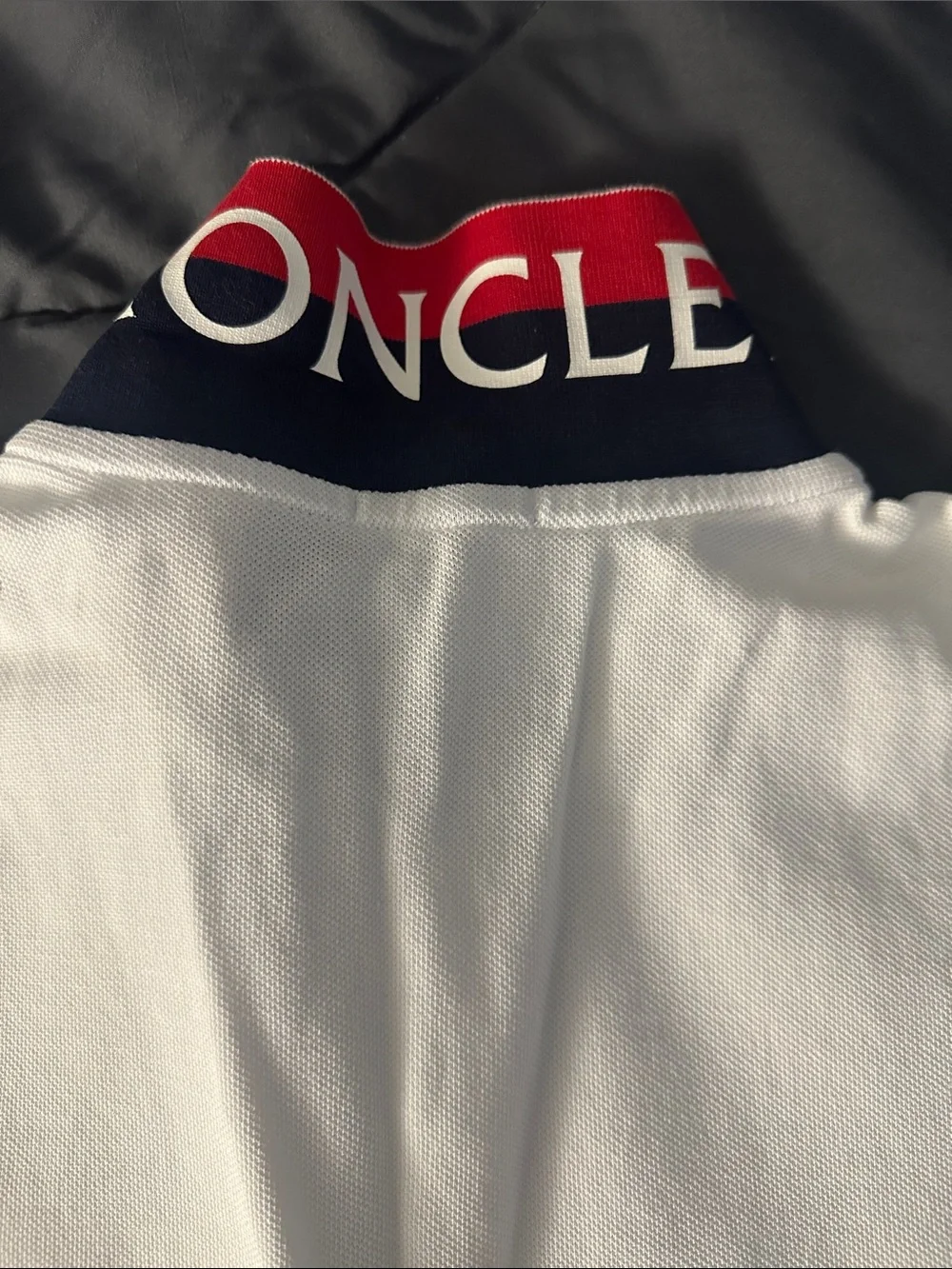 Moncler White Polo with Red & Navy Trim